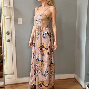 Pink Floral Spaghetti Strap maxi Dress with pockets